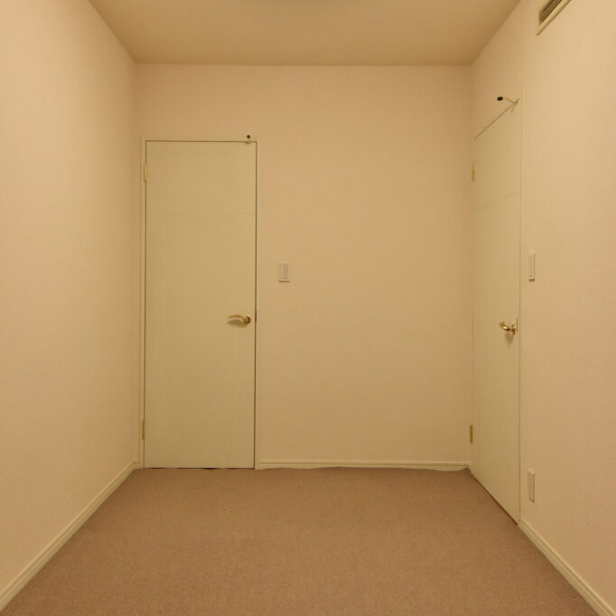 ベージュのカーペットの床とシーリングライトのある部屋