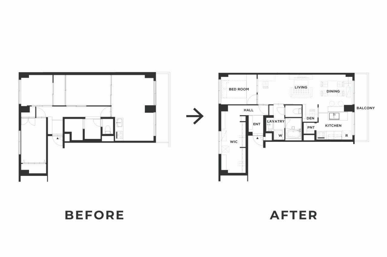 目黒区マンションリノベーションのビフォーアフターの間取図